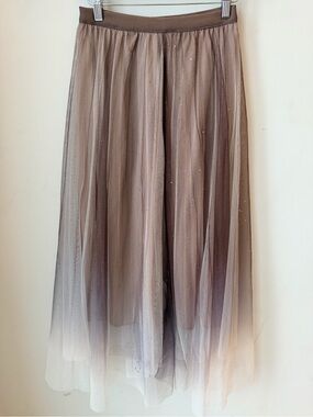 Brown Ombre Tulle Maxi Skirt Rhinestone Sparkle Fairycore Y2K Whimsical Roamtic
